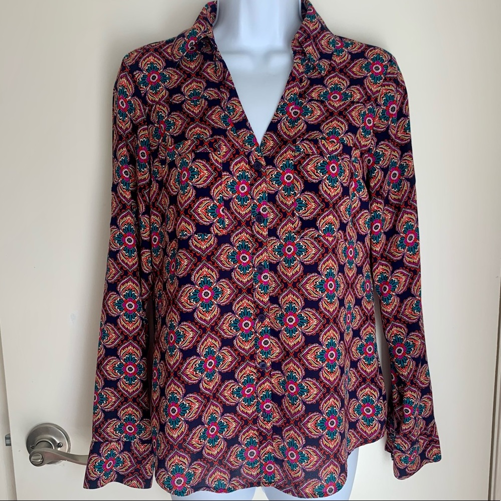 medallion print button down shirt blouse